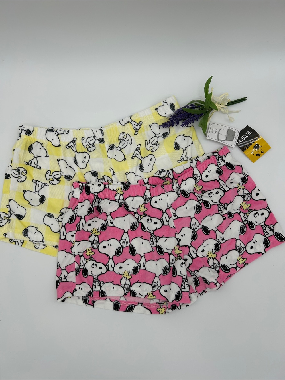 2 Pack Peanuts Snoopy Sleep Lounge Shorts Pink & Yellow NWT Size S, Soft & Cozy
